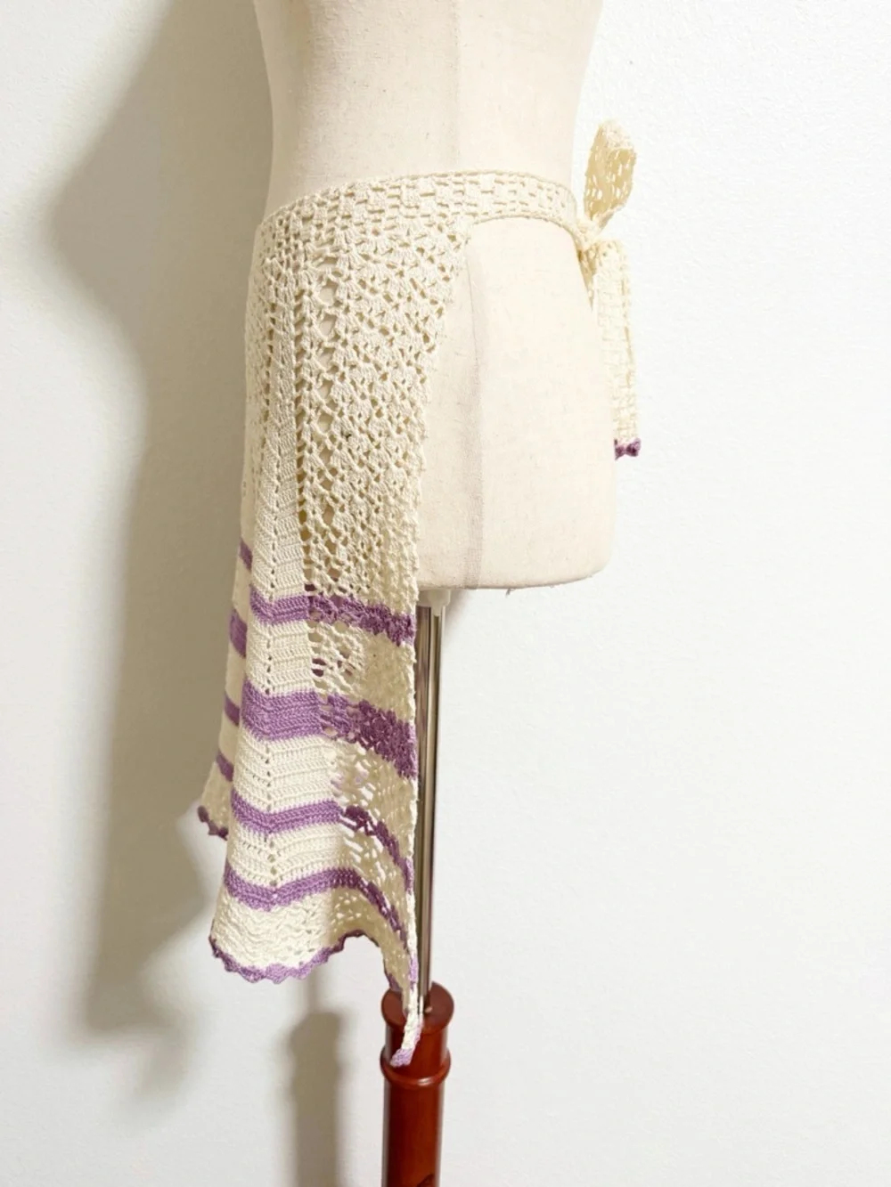 Vintage Handmade Crocheted Striped Cottagecore Apron